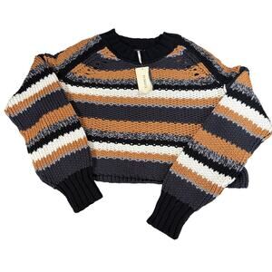 NWT Free People cropped striped crochet sweater. Size M. boho, hippie, whimsy